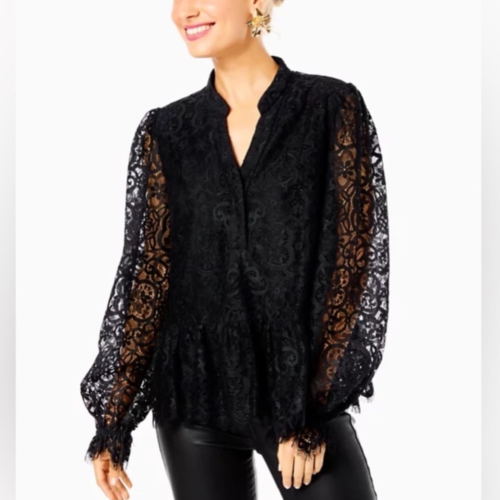 NEW Lilly Pulitzer Jacelynne Lace Top Onyx Black